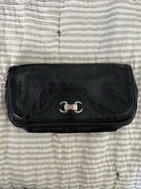 Michael Kors Black Patent Leather Clutch with Silver Hardware